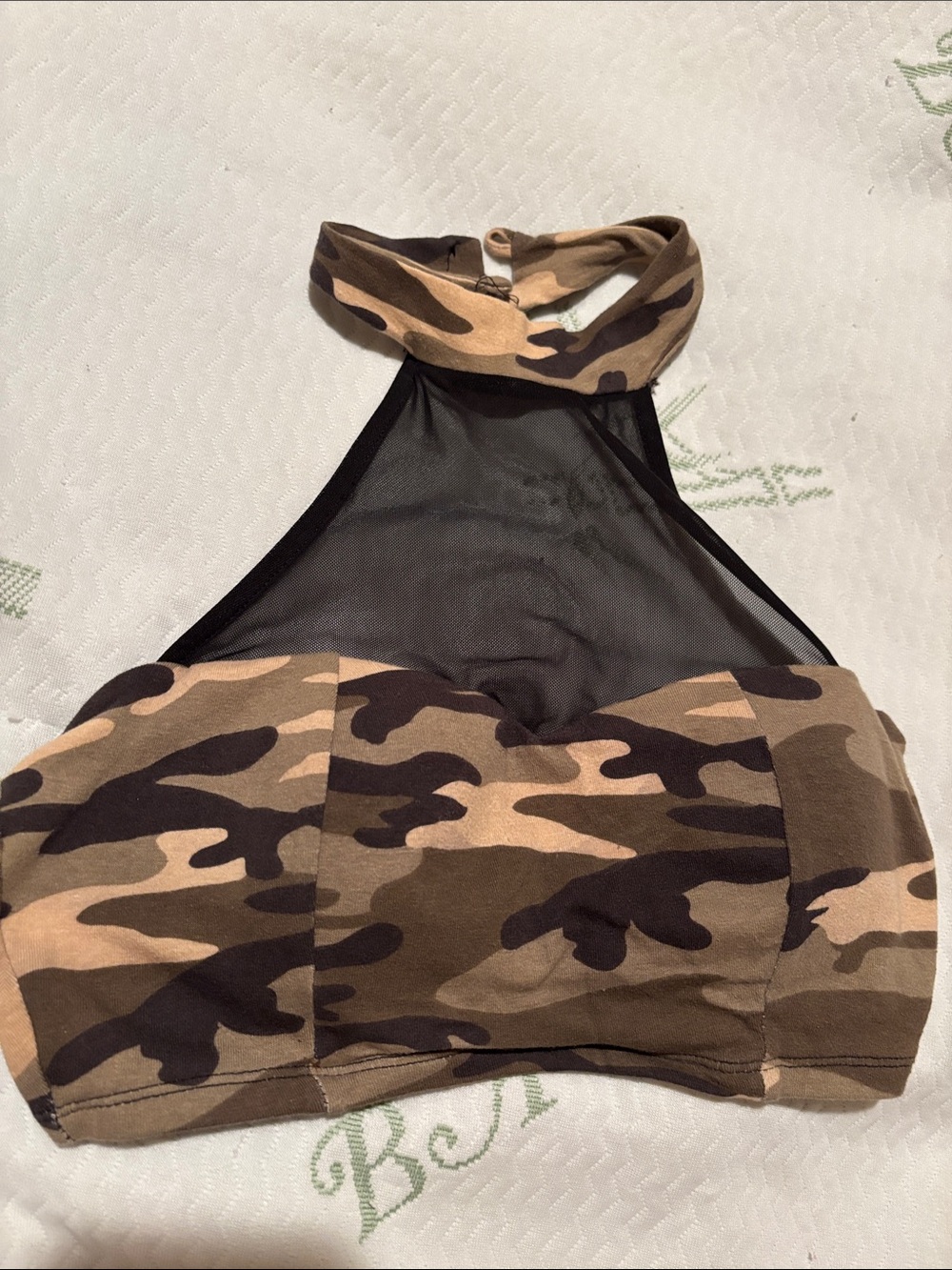 JuJu Brown Camo Halter Bandeau with Black Mesh